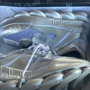 Versace Metallic Silver and Lavender Sneakers